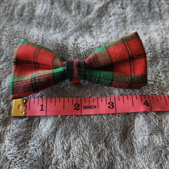 NWOT Handmade Red Green Plaid Christmas Bowtie Collar Accessory Small Dog Cat - Picture 4 of 4